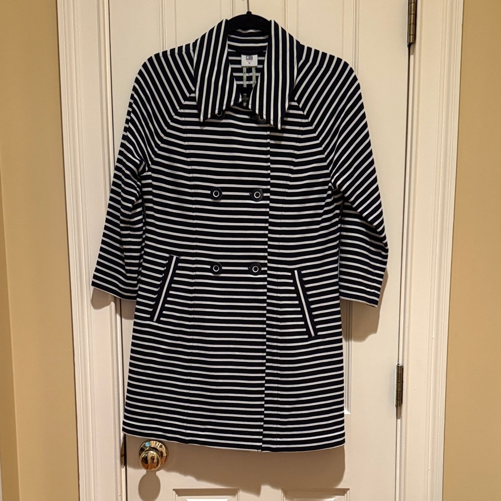 CAbi Navy and White Striped Cardigan
